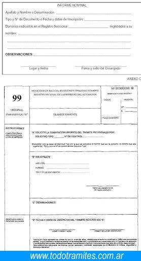Formulario 99 Para Solicitar Un Informe De Dominio Del Automotor Con Carácter Urgente 2 Formulario 99